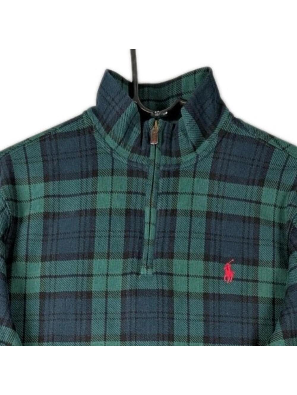 Polo Ralph Lauren Mens Small Green Plaid Estate Rib Quarter Zip Sweater NWT